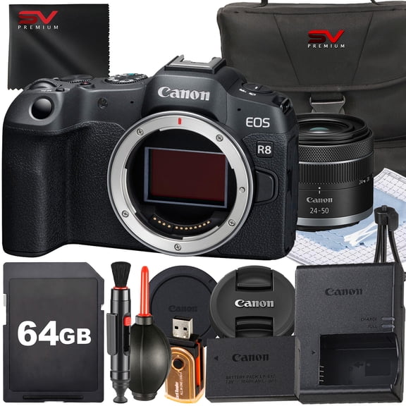 Canon EOS R8 Mirrorless Camera with RF-S 18-45mm Lens   64GB Memory Card   Case   SV Premium Accessory Bundle (International Version)
