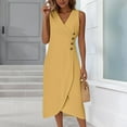 thumbnail image 2 of WTOBBY Beach Dresses for Women Spring Summer Elegant Wrap V Neck Floral Boho Dress, Flowy Ruched Hawaiian Maxi Dress for Vacation and Resort,Yellow M, 2 of 5