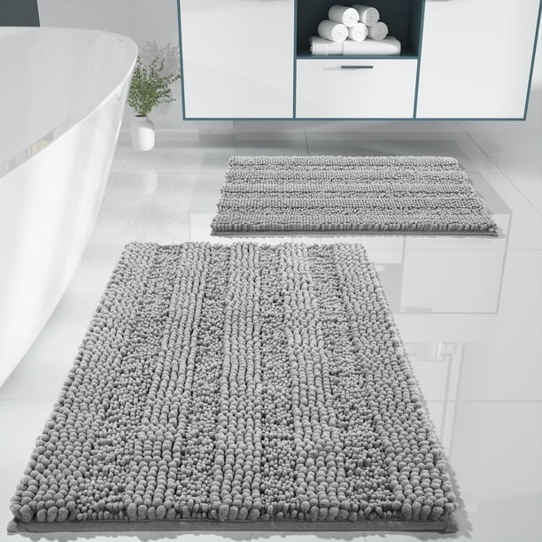 Juego de alfombras de baño Yimobra, lavables, 2 piezas, color gris absorbente
