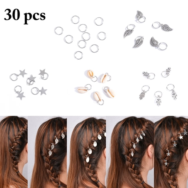 30 Pcs Anneaux de Tresse de Cheveux Mini Types Assortis Bijoux de Cheveux Accessoires de Cheveux