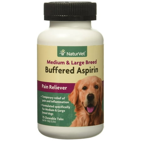NaturVet Buffered Aspirin and Pain Reliever for Medium & Large Breed Dogs, 75 Chewable