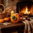 thumbnail image 4 of Yangka Kitchen Pumpkin Ceramic Mug, Vintage Style Coffee Cup with Green Leaf Handle, Festive Drinkware for Holiday Party Table Decor and Autumn Kitchen Essential, 4 of 6