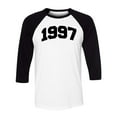 thumbnail image 1 of 1997 College Style Three-Quarter Raglan Sleeve Baseball Shirt Unisex X-Small White/Black, 1 of 5