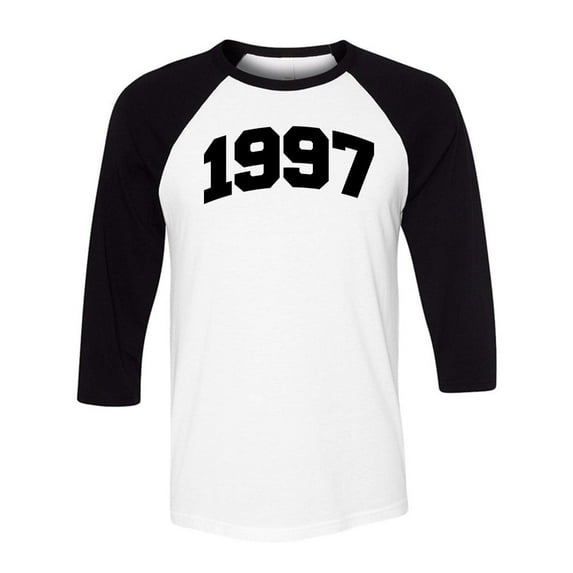 1997 College Style Three-Quarter Raglan Sleeve Baseball Shirt Unisex X-Small White/Black