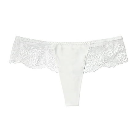 

Larisalt Womens Panties Seamless Women s Hollowed Out G-Strings Low Waisted Cotton Thong Panties Soft Exotic Underwear White M