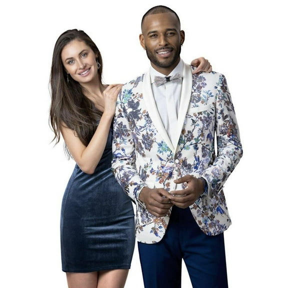 White Floral Sequin Design Fashion Blazer - J99