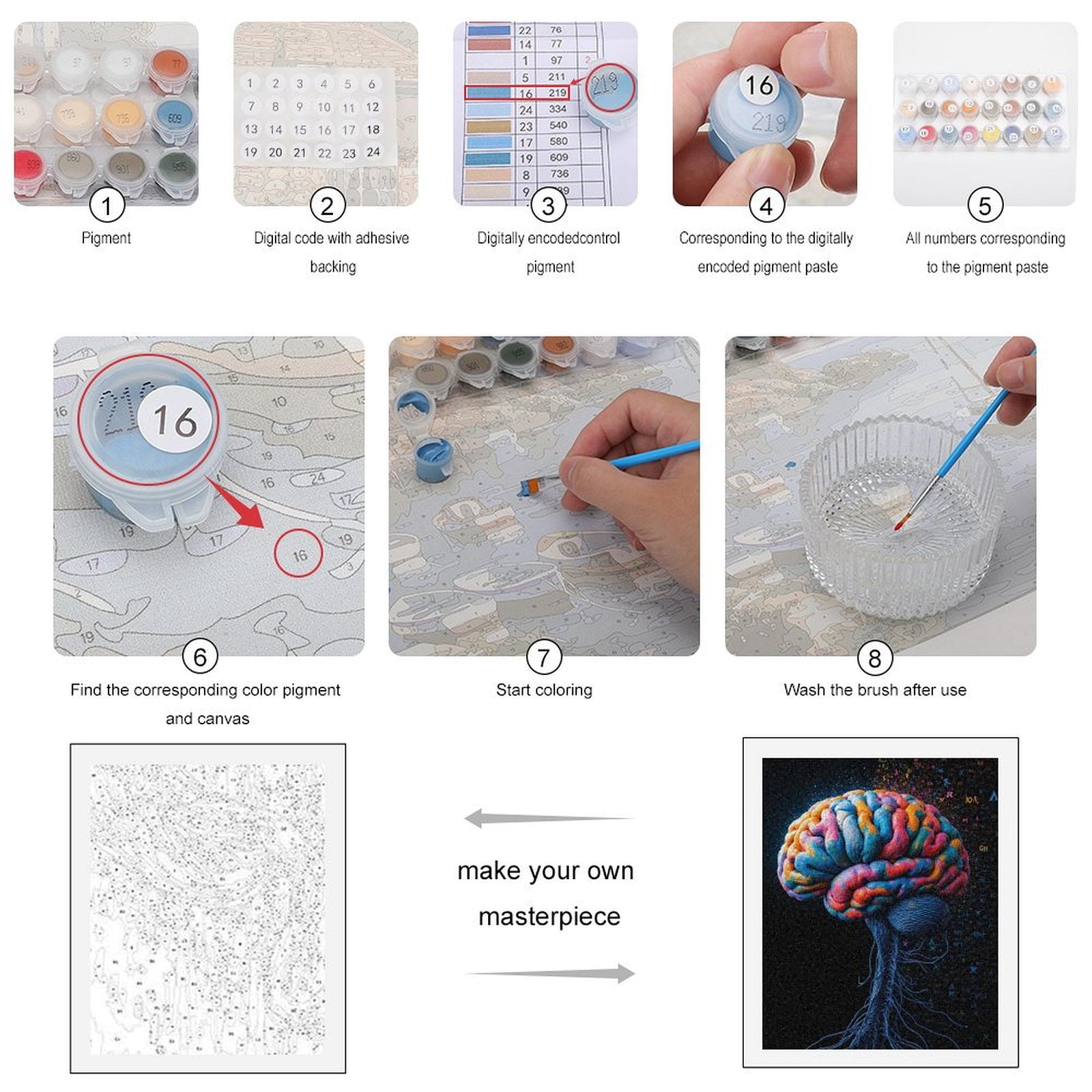 Paint By Numbers Kit for Adults Beginner - Colorful Brain Anatomy Art Illustration DIY Canvas Painting Kits for Adults, Frameless Paint By Number for Adults for Home Wall Decor 16x20 Inch