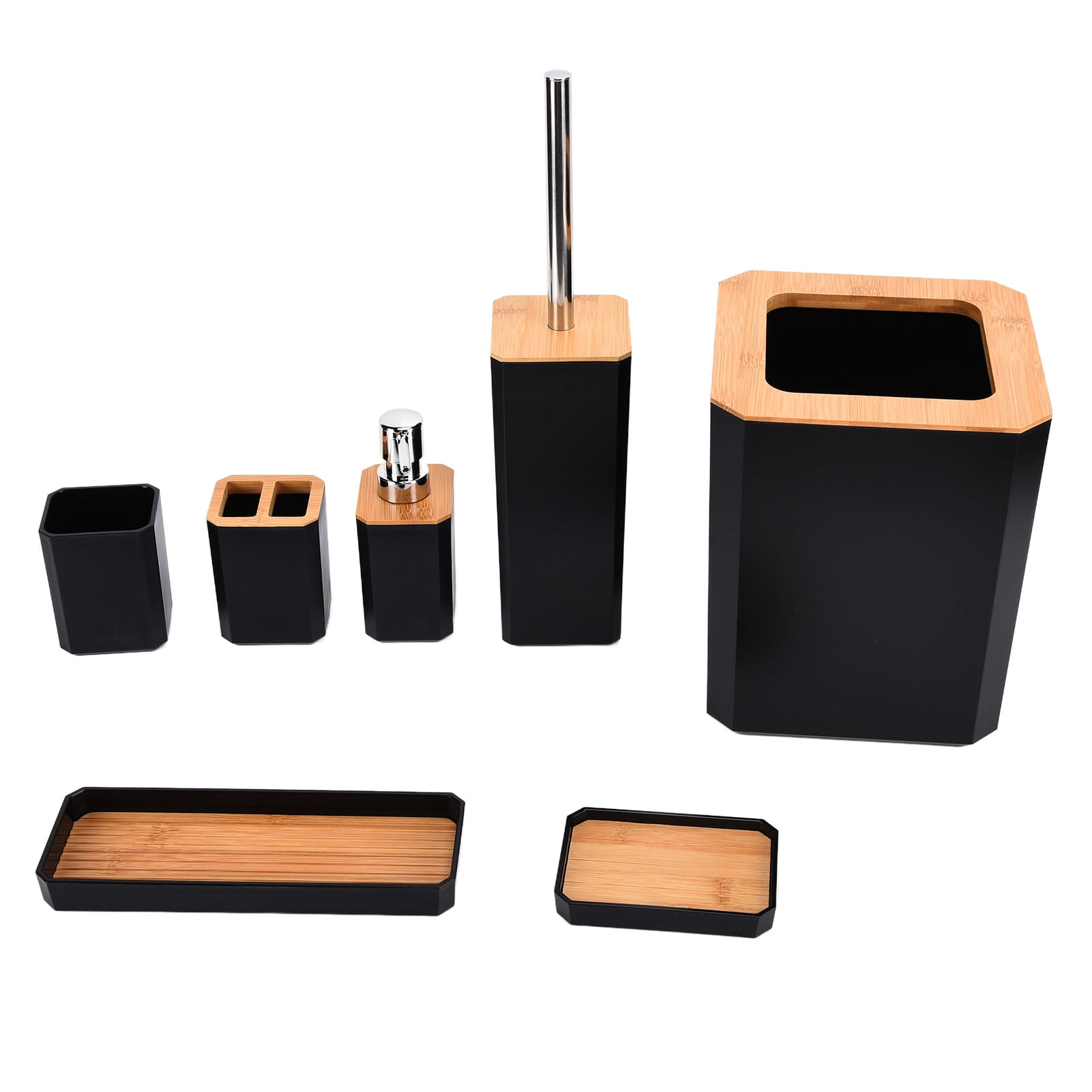 2024 Bamboo Bathroom Accessories Set 7Pcs Soap Box Toothbrush Holder Kit for Home HotelBlack