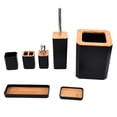 thumbnail image 1 of Juego de accesorios de baño de bambú, 7 piezas, jabonera, soporte para cepillo de dientes, para casa, hotel, color negro, 1 of 14