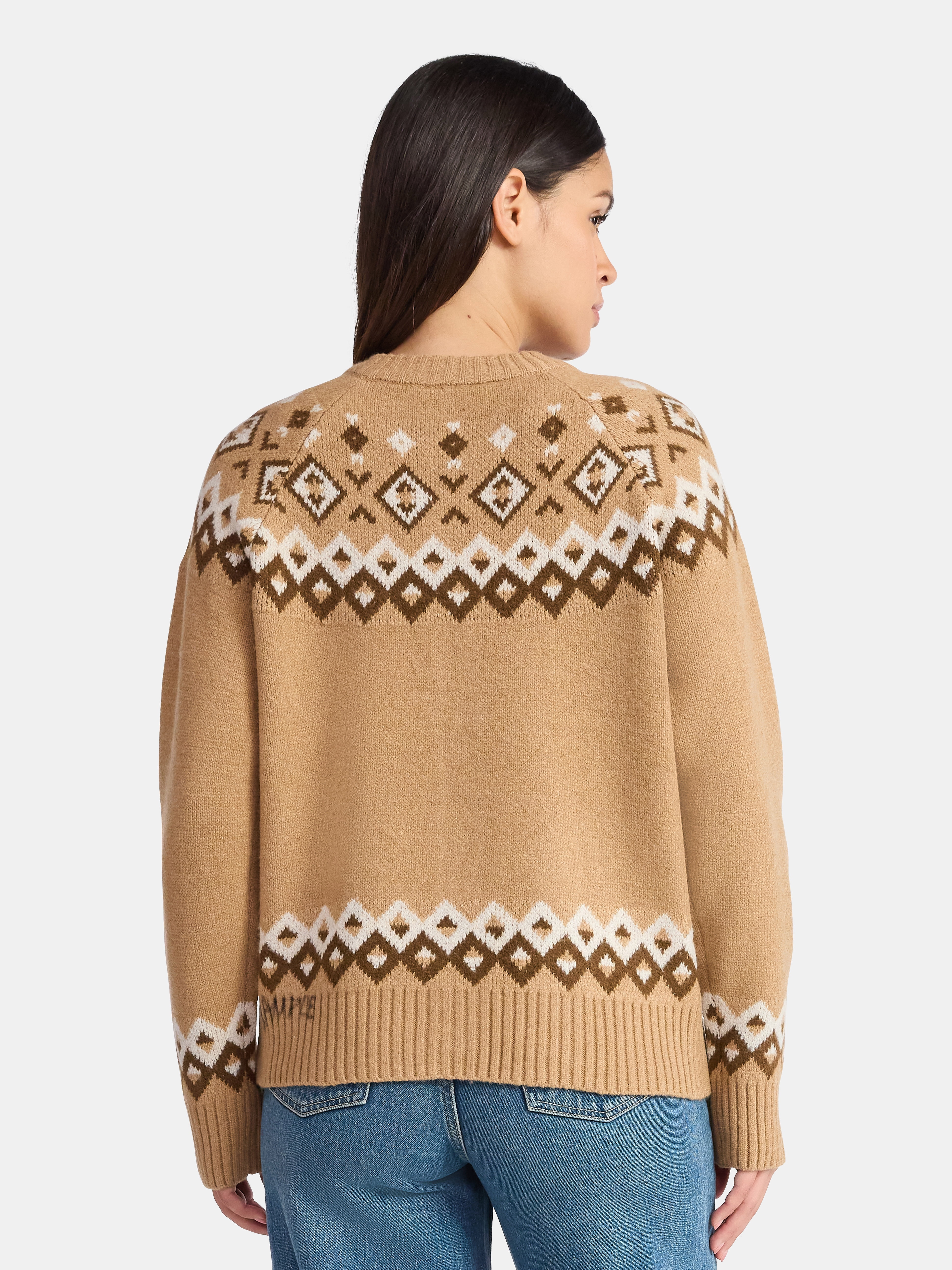 Time and Tru Women's Fair Isle Cardigan Sweater, Midweight, Size XS-XXXL