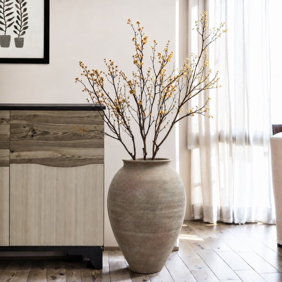 LuxenHome Rustic Ceramic Vase, 17.7" Tall Terracotta Pot with Earthy Gray-Brown Finish, Handcrafted
