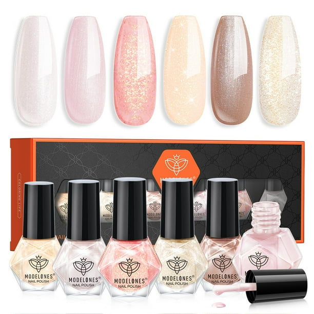 Set de esmaltes de uñas Modelones, 6 colores, blanco perla, rosa nude