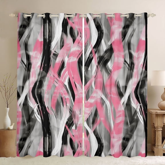 Manfei Mid Century Oil Painting Kitchen Curtains, Pink Black Gray Ombre Black Out Curtains Pack of 2 (42x63 Each)