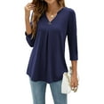 thumbnail image 1 of Pudcoco T-Shirts Décontractés pour Femmes, Manches 3/4 Col en V avec Boutons pour Automne Printemps, 1 of 5