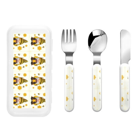 

Kdxio Beekeeper Gnome Holding A Glass Toddler Utensils Set - Kids Silverware Set Set Kids Utensils Set with Case for Preschooler Children
