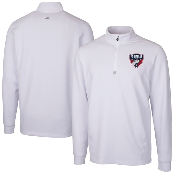 Men's-Cutter & Buck  White FC Dallas Traverse Stretch Eco Quarter-Zip Pullover Top