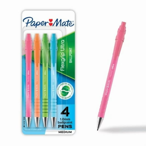 Paper Mate 4pk Ballpoint Pens Black Ink Flexgrip Ultra: 0.7mm Point, Stationery & Office Supplies