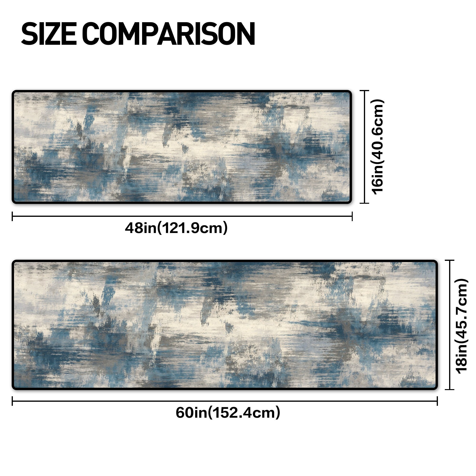 Blue Grey Abstract Brushstroke Hallway Runner Rug, 60x18 Inches Modern Textured Long Floor Mat, Non-Slip Washable Contemporary Art Rug for Entryway Kitchen