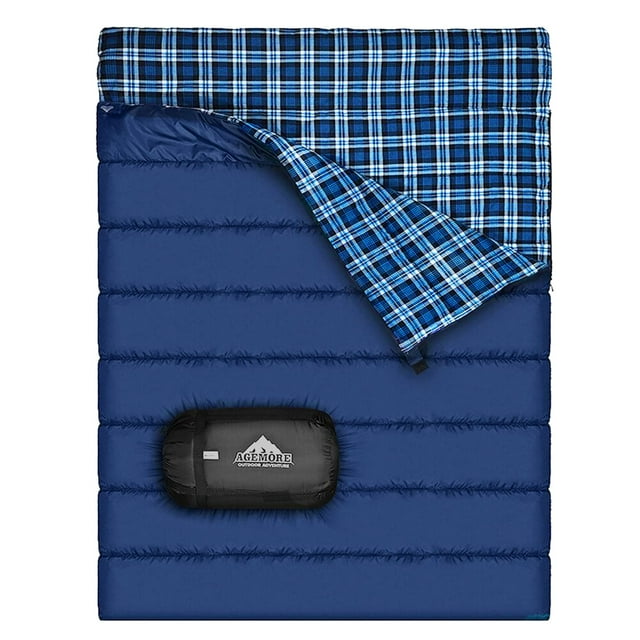Saco de dormir doble de franela de algodón para acampar, hacer mochileros o hacer caminatas. Saco de dormir impermeable tamaño Queen para 2 personas para adultos o adolescentes. Camión, tienda de camp