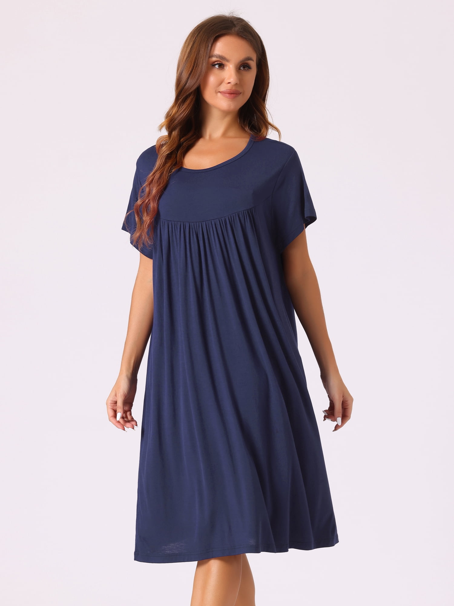 DARING DIVA Women's Cotton Sleepwear Short Sleeve Cozy Loose Sleepshirt XL Navy Blue