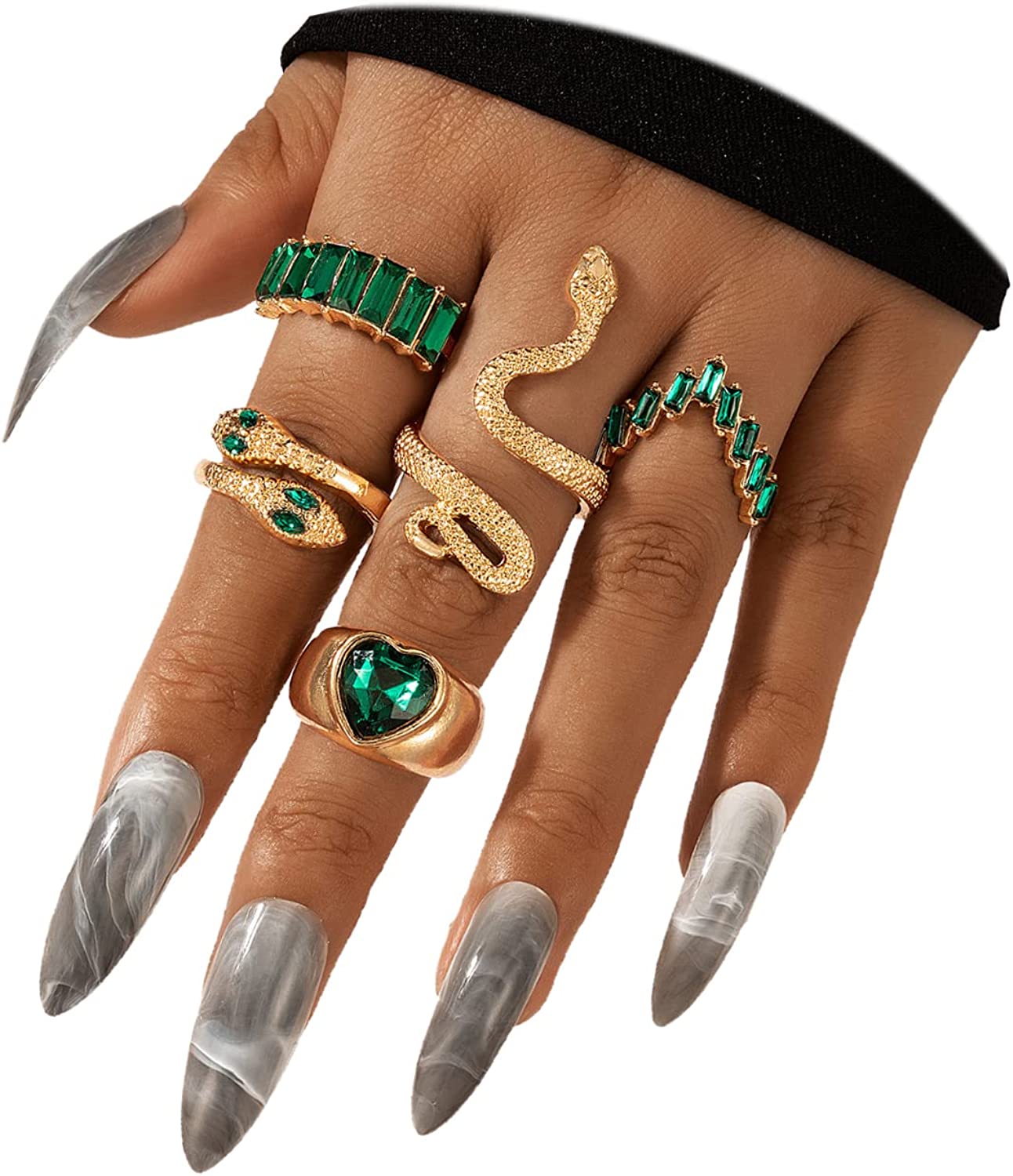 Bague Serpent Vintage - Set Anneaux Empilables Or Avec Cristal émeraude - Style Boho/punk - Cadeau Femme - 5