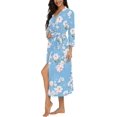 thumbnail image 4 of Peignoir pour Femmes Léger à Manches 3/4, Robe de Chambre Kimono à Col en V, Longue Tenue de Nuit, 4 of 5