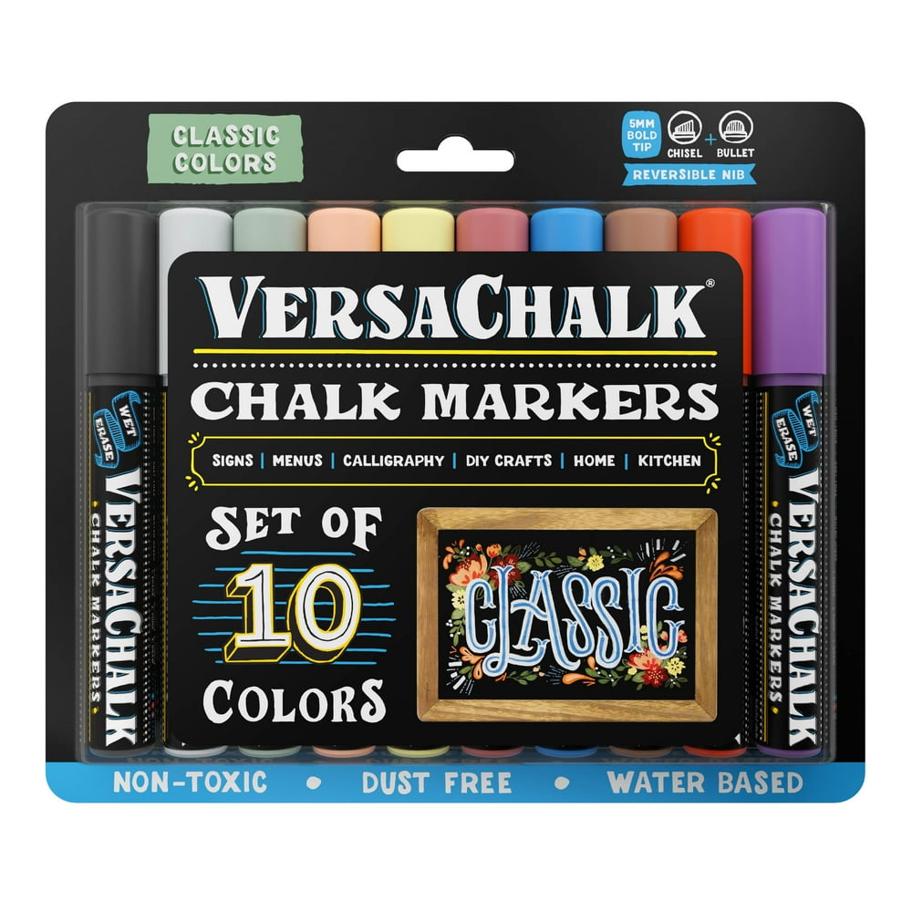 VersaChalk Liquid Chalk Markers Classic Colors, 6mm Bold Tip, Set of