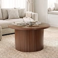 thumbnail image 2 of ROGALIS 31.5" Round Tambour Design Coffee Tables for Living Room, Mid Century Modern Wood Coffee Tablewith Spacious Tabletop, Art Deco Sturdy Circle Coffee Table, Walnut, 2 of 6