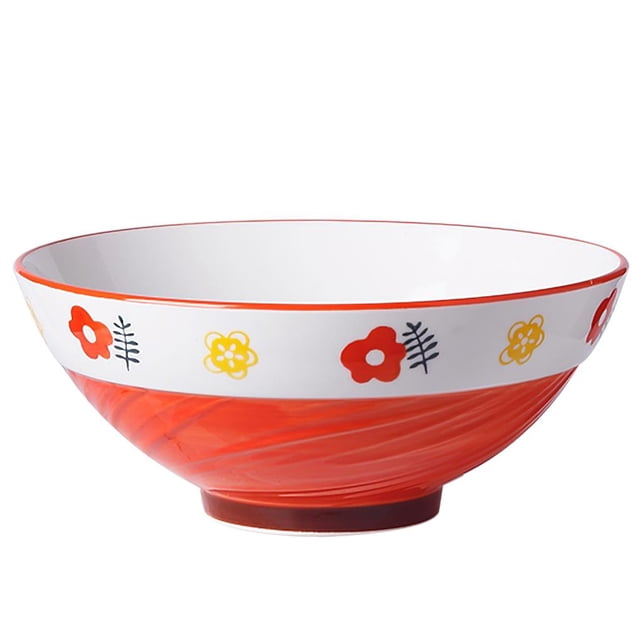 Bearachild Cuenco de ramen de cerámica de 1200 ml Cuenco de fideos grande para el hogar Cuenco de sopa de fideos pintado a mano con diseño de pie alto Mostrada No.1 Bearachild HA027492-01