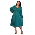 thumbnail image 4 of Plus Size V Neck Shimmer Empire Waist Midi Dress, 4 of 8