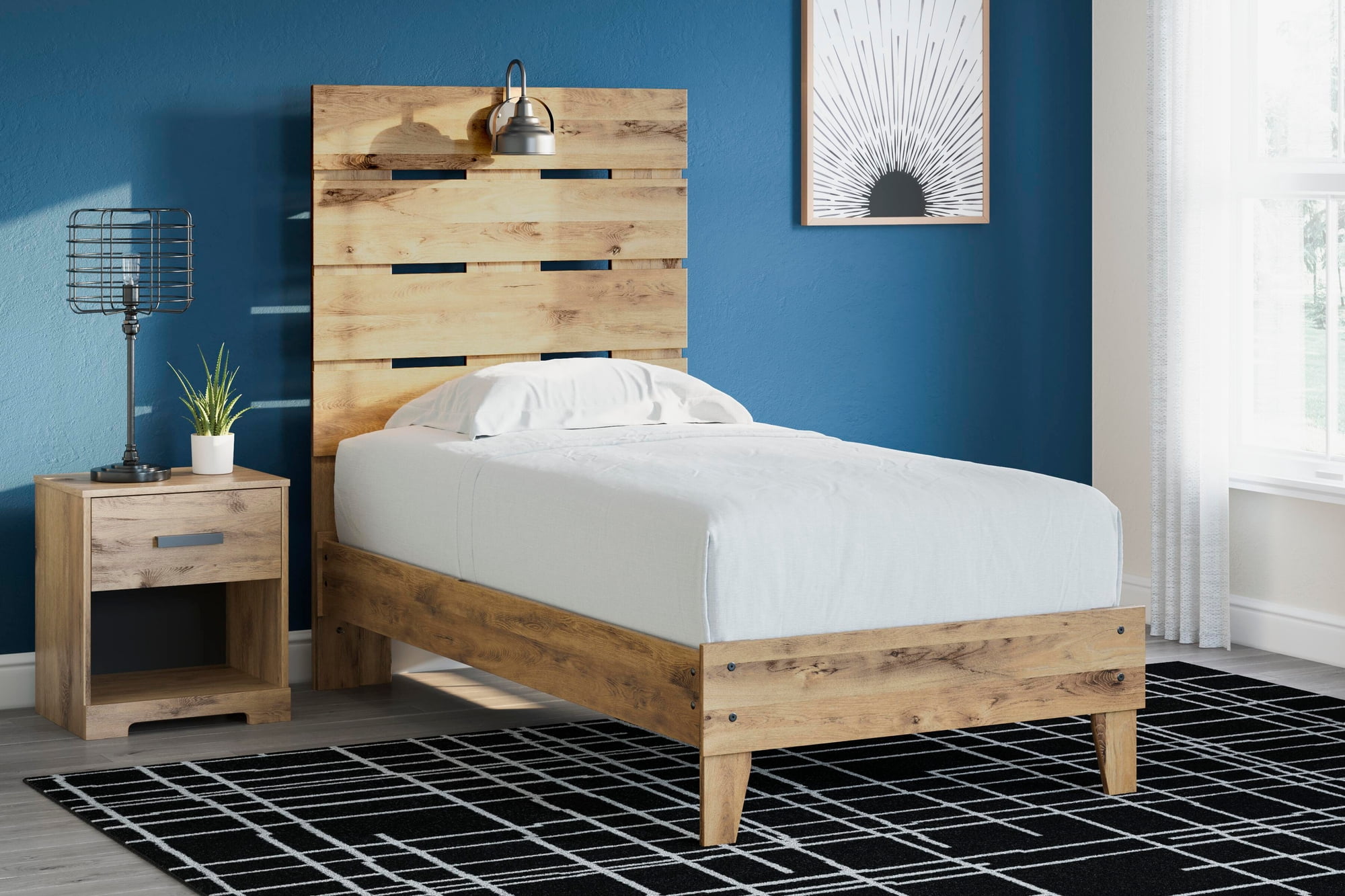 Signature Design by Ashley Larstin Twin Panel Headboard, Tan Brown, Rustic Wood-Look Headboard with Slatted Design