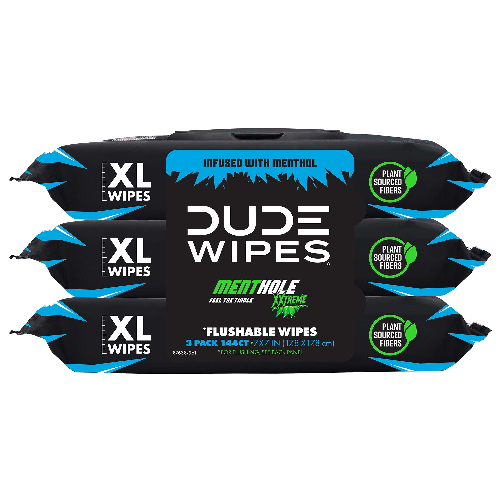 DUDE Wipes Flushable Wipes, XL Wet Wipes for at Home Use, MentHOLE XXtreme, 144 Count