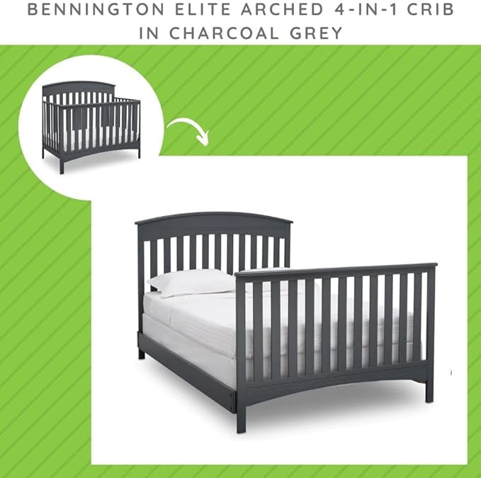 Full-Size Conversion Kit Bed Rails for Bennington Cribs by Delta Children - #0050/#550725 (Charcoal Grey - 029)