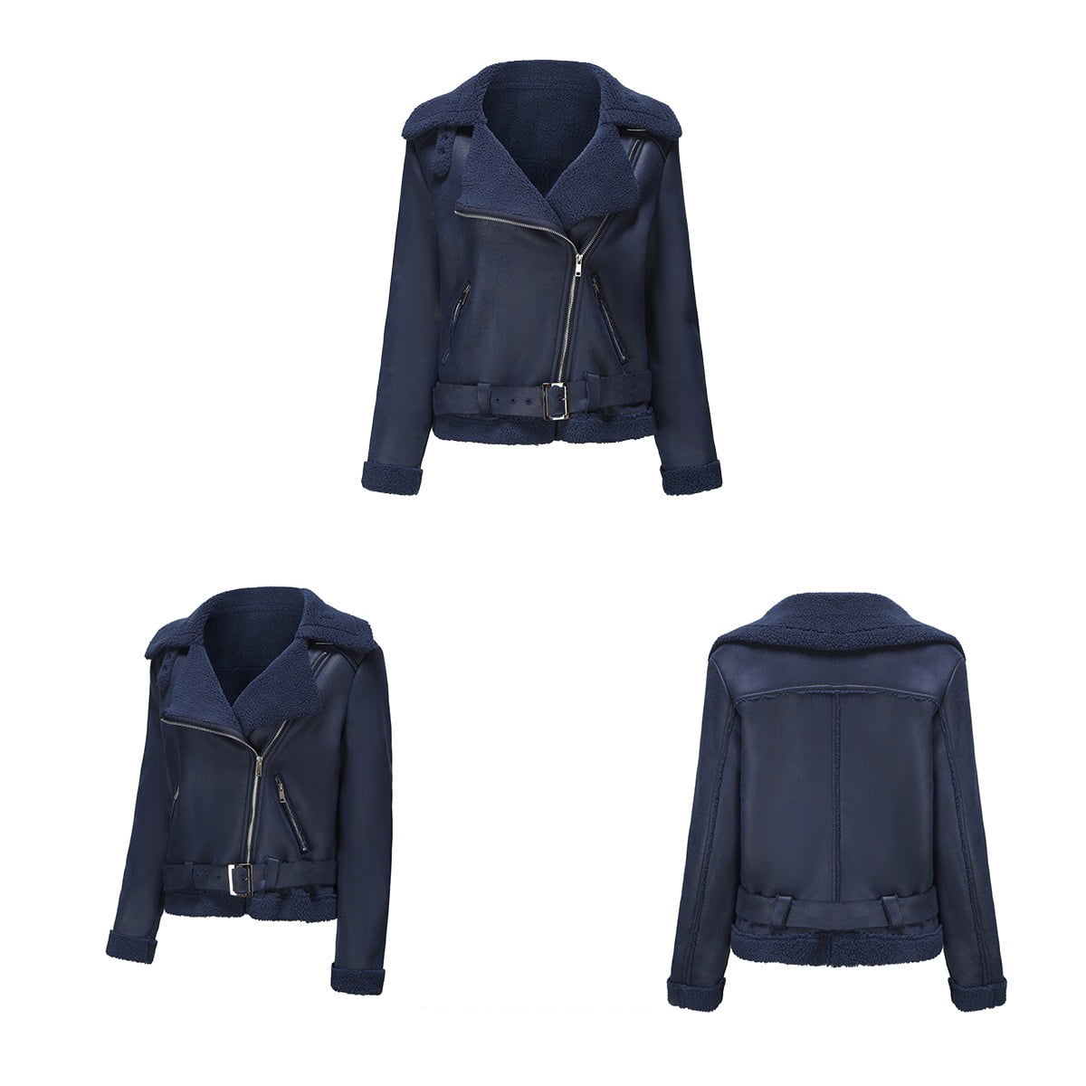 clear 50% off Usmixi Womens Faux Leather Jacket Womens Suede Jacket Plus Size Fashion Side Zip Fuzzy Fleece Coats Casual Solid Pocket Bomber Outwear with Belt Winter Faux Leather Jacket