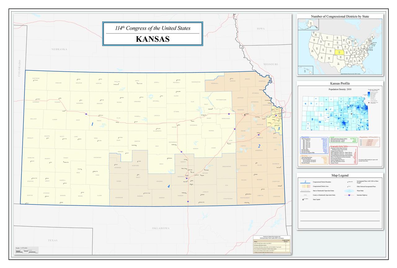 Kansas Congressional District Map (114th Congress) 20 Inch By 30 Inch