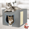 thumbnail image 1 of PHANCIR Camas para Gatos de Interior, Cómoda Cama y Muebles Cuadrados Plegables para Cuevas para Mascotas, con Almohadilla para Rascar y 2 Cojines, Gris, 1 of 7