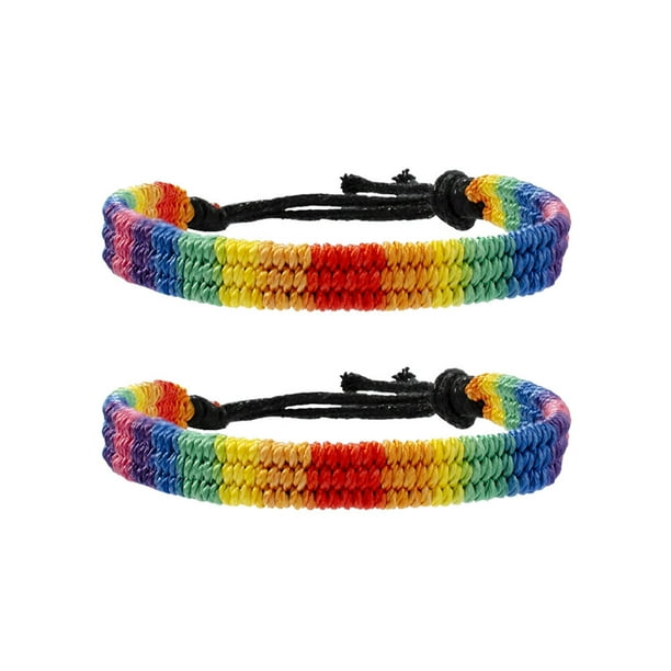 WORGEOUS 2pcs LGBT cadena de muñeca tejida a mano trenzada Rainbow Gay pulsera colorida pulsera lesbiana