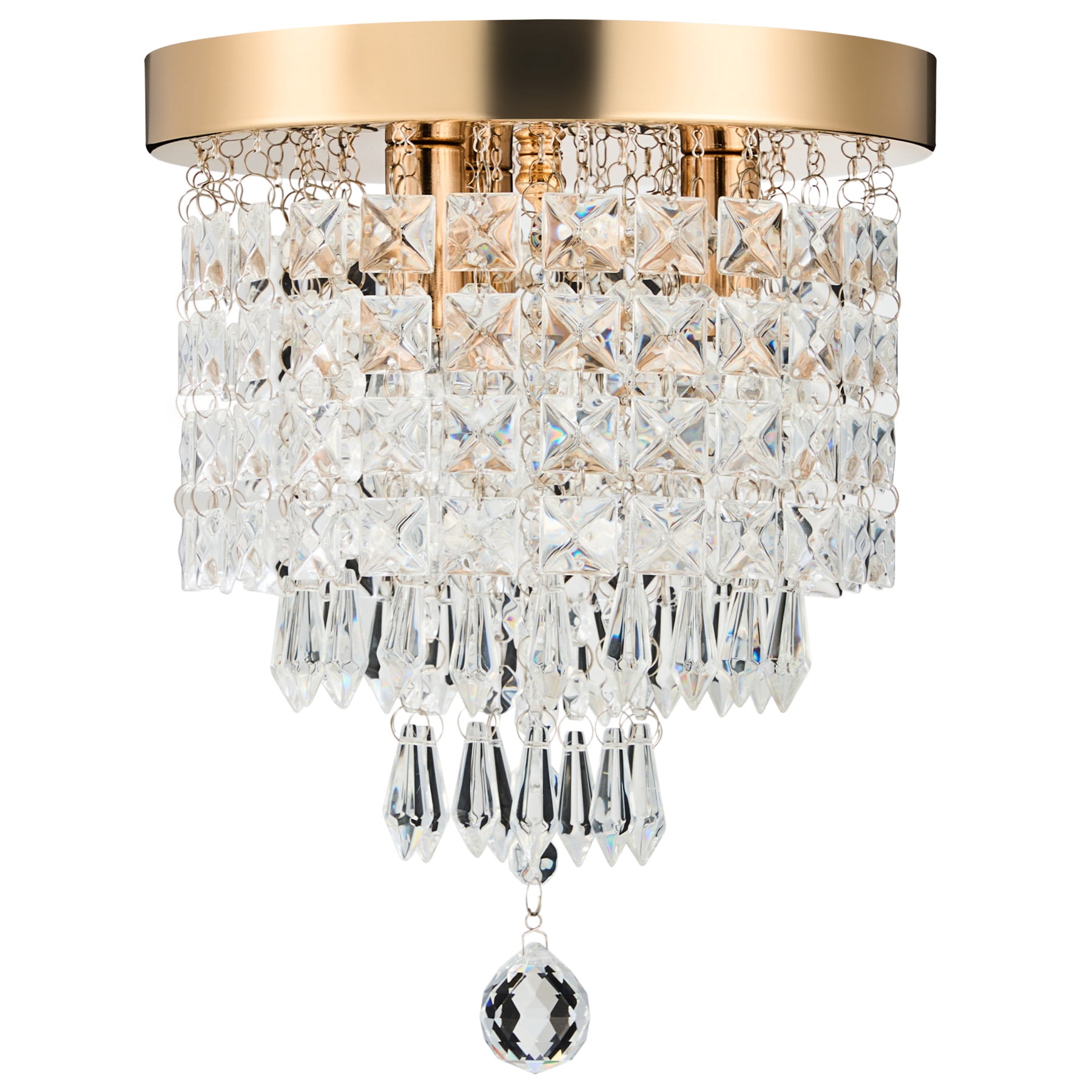 Bestco 3-Light Modern Crystal Chandelier Flush Mount Ceiling Light for Living Room Gold