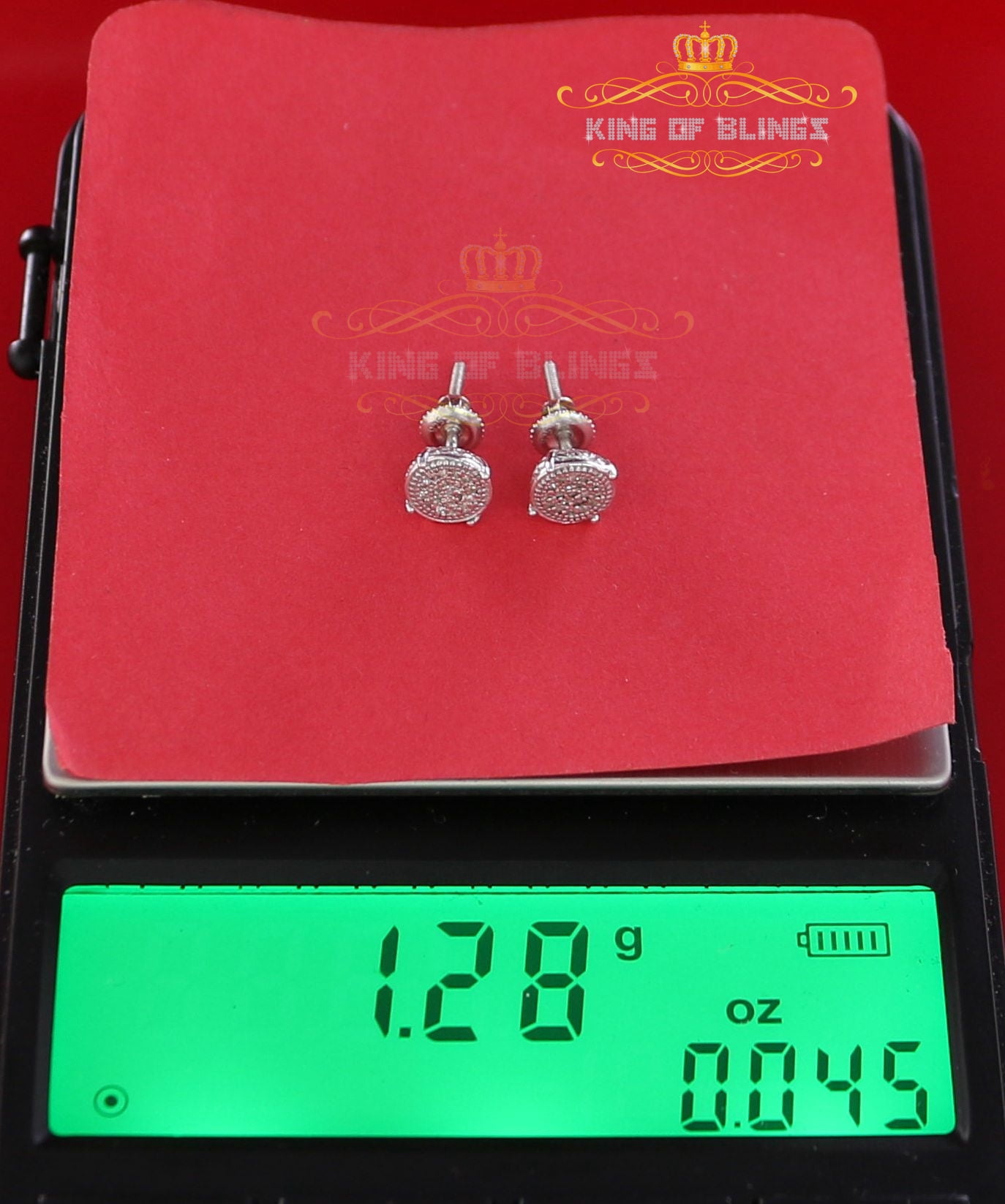 King of Bling's 925 Sterling Silver 0.10ct Diamond For Ladies / Men's White Stud Round Earrings