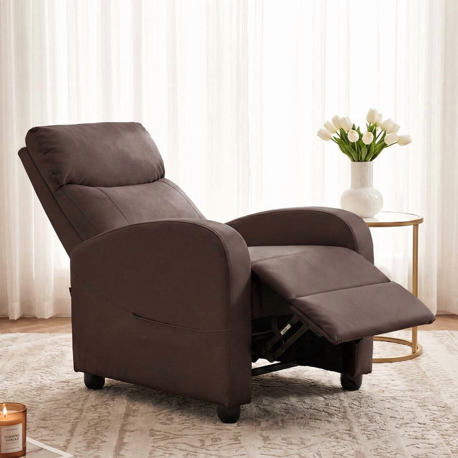 Gianna Recliner Chair No Massage, Home Theater Seating with Lumbar Support, Adjustable Push Back Overstuffed High-Density Sponge Reclining for Living Room, Brown