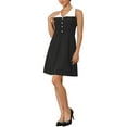 thumbnail image 4 of INSPIRE CHIC Women's Vintage Collared Dress Sleeveless Button Decor Evening Cocktail A-Line Mini Dresses S Black, 4 of 5