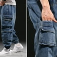 thumbnail image 2 of Ruiatoo Men's Denim Work Cargo Pants Outdoor Loose Hip Hop Big & Tall Jeans with Cargo Pockets Blue(9280,Size 7XL), 2 of 5
