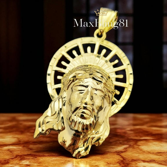 BRASS GOLD PLATED RELIGIOUS JESUS HEAD LARGE BLING CHARM PENDANT
