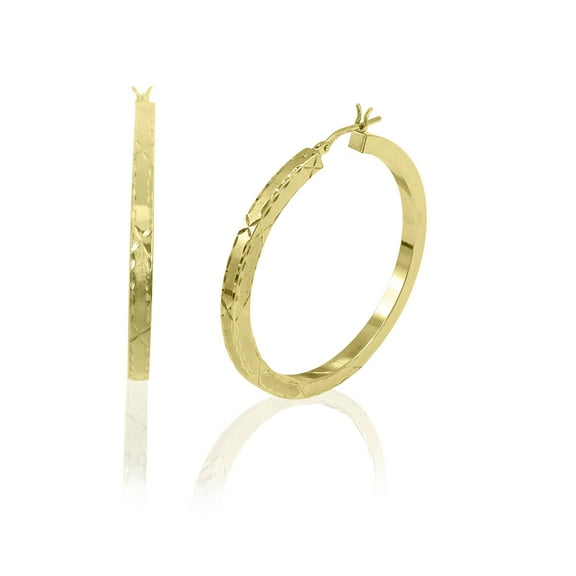 Brilliance Fine Jewelry Women's 14K Gold Plated Sterling Silver Diamond Cut Square Tube Adults Earrings