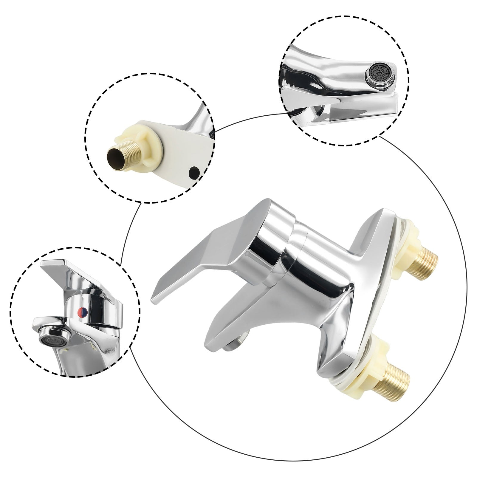 Bathroom Faucet Basin Sink Faucet Hot And Cold Water Mixer Tap Zinc Alloy Deck Mounted Double Hole Mixing Valve Bathroom Tap