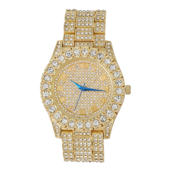 Charles Raymond Mens Big Rocks with Arabic Numerals Fully Iced Out Colorful Dial Blinged Out Hip Hop Watch - ST10327AR Single Gold