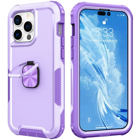 Nalacover For iPhone 14 Pro Slim Case,Luxury Hybrid Hard PC and TPU Rugged Bumper 3-In-1 Rotatable Magnetic Ring Kickstand Four Corner Guard Shockproof Anti-Scratch Back Phone Cover.Purple
