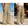 thumbnail image 2 of LONKITO Mens Linen Pants with Pockets, Classic Slim Straigh Leg Summer Pants for Casual Beach, Khaki M, 2 of 8