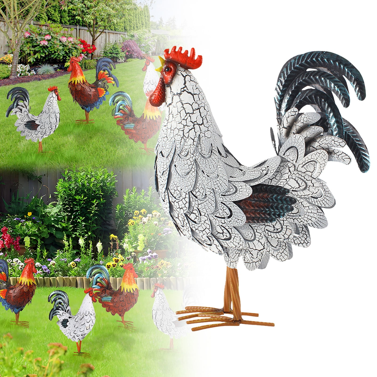 Statue Coq En Métal 32x12x40 Cm - Décoration Jardin Ou Intérieur - Style Ferme