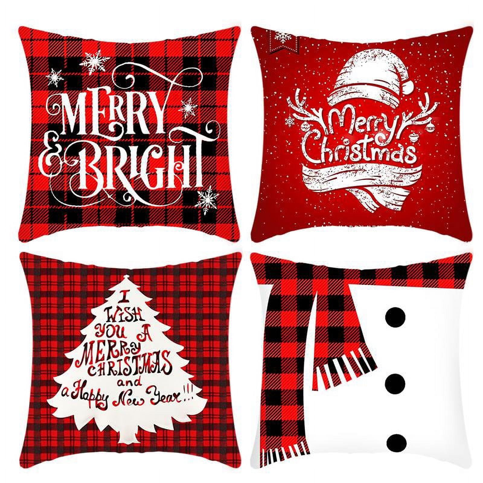 Hlonon Christmas Decorations Christmas Pillow Covers 18 x 18 Inches Set of  4 - Xmas Series Cushion Pillow Cover Custom Zippered Square Pillowcase